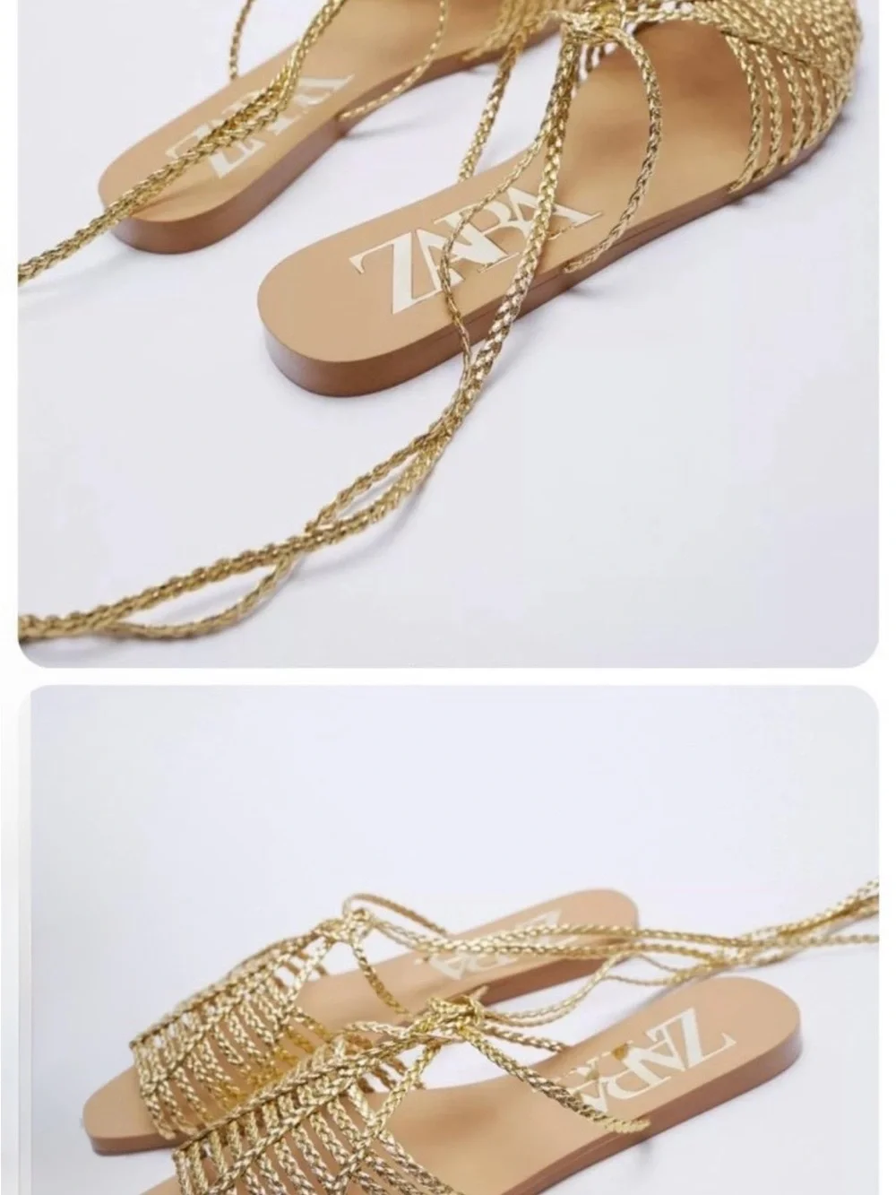 ZARA Gold Braided Strappy Flat Sandal - Women SZ 40 - Picture 2 of 7